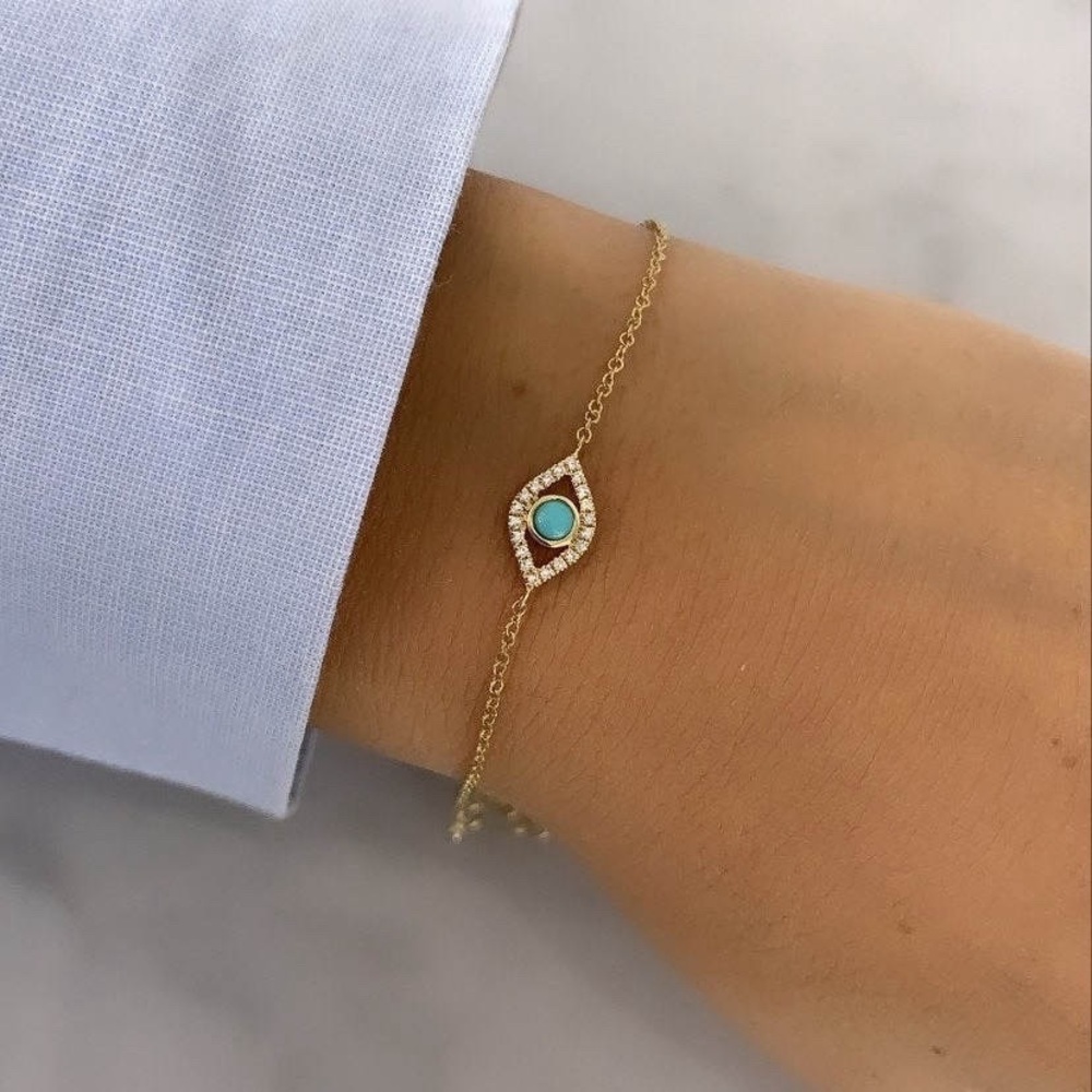 New: 18K Gold Plated Sterling Silver Evil Eye Bracelet